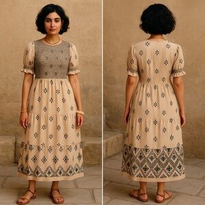 Apricot Boho Tiered Maxi Dress-Missing label